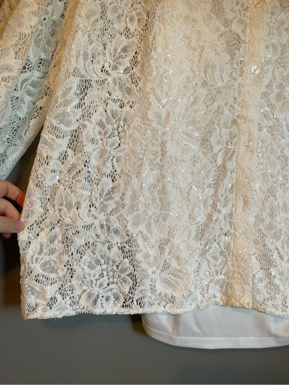NWT Vince Camuto Sz 1X Ivory Long Sleeve Lace Fold-Collar Blouse Top Ret $109! - Picture 6 of 13